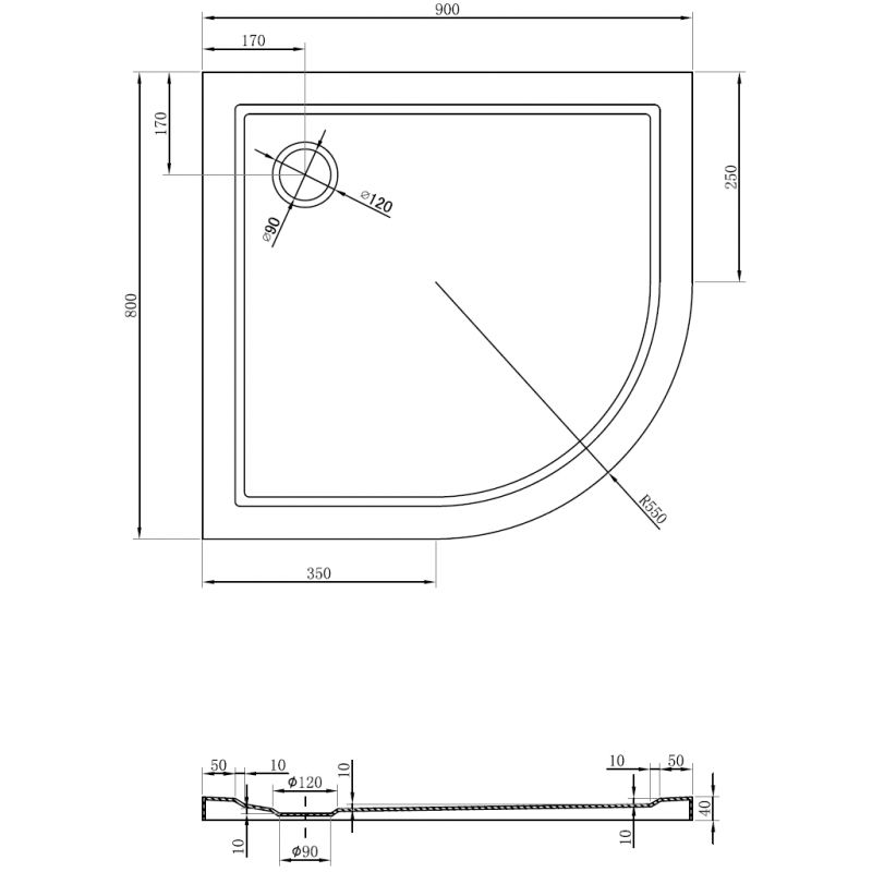 Mexen Flow полукръгъл асиметричен тънък ляв 90 x 80 cm, бял блясък - 46Q108090L