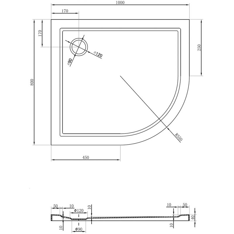 Mexen Flow полукръгла асиметрична тънка тава лява 100 x 80 см, бял гланц - 46Q108010L