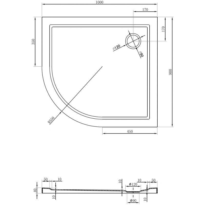Mexen Flow полукръгъл асиметричен тънък десен 100 x 90 см, бял гланц - 46Q109010R
