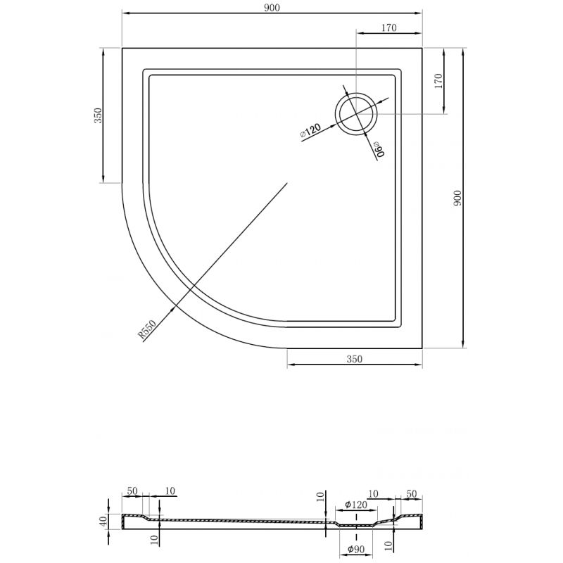 Mexen Flow полукръгла тънка душ паничка 90 x 90 см, черен мат - 46Q709090