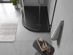 Mexen Flow полукръгъл асиметричен тънък ляв 90 x 80 cm, черен мат - 46Q708090L