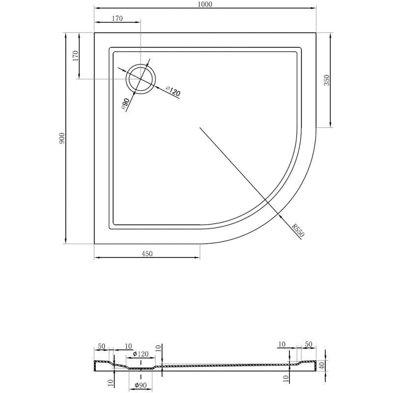 Mexen Flow полукръгъл асиметричен плитък ляв 100 x 90 см, черен мат - 46Q709010L