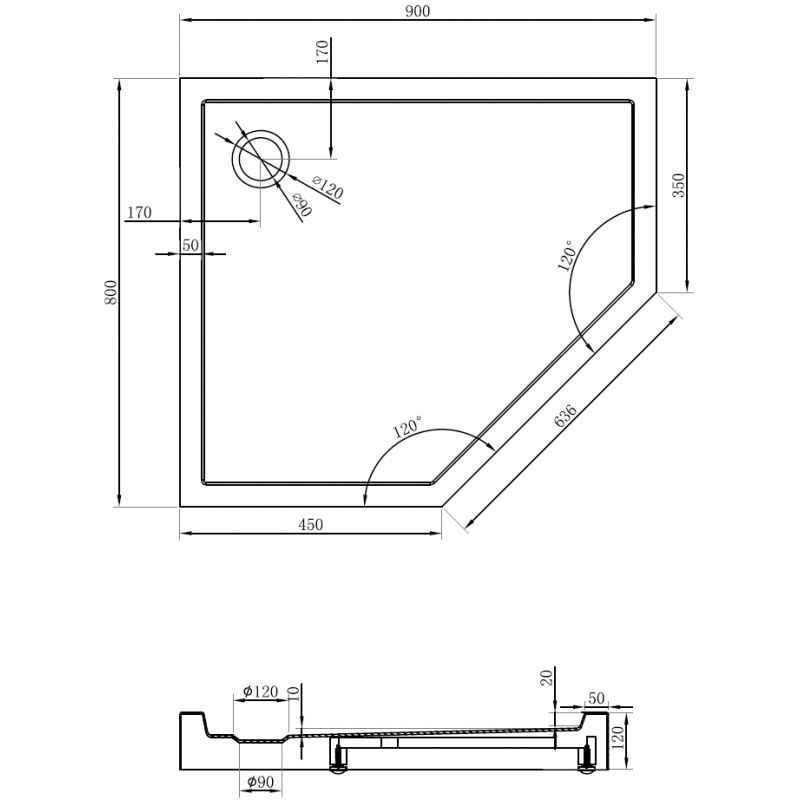 Mexen Flow+ петоъгълна тава за душ лява 90 x 80 см, бял гланц - 46P108090LH