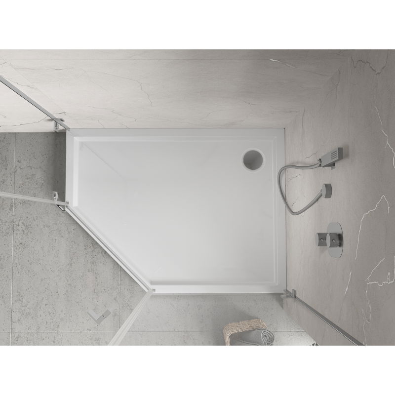 Mexen Flow+ петоъгълна душ кабина дясна 90 x 80 см, бял блясък - 46P108090RH