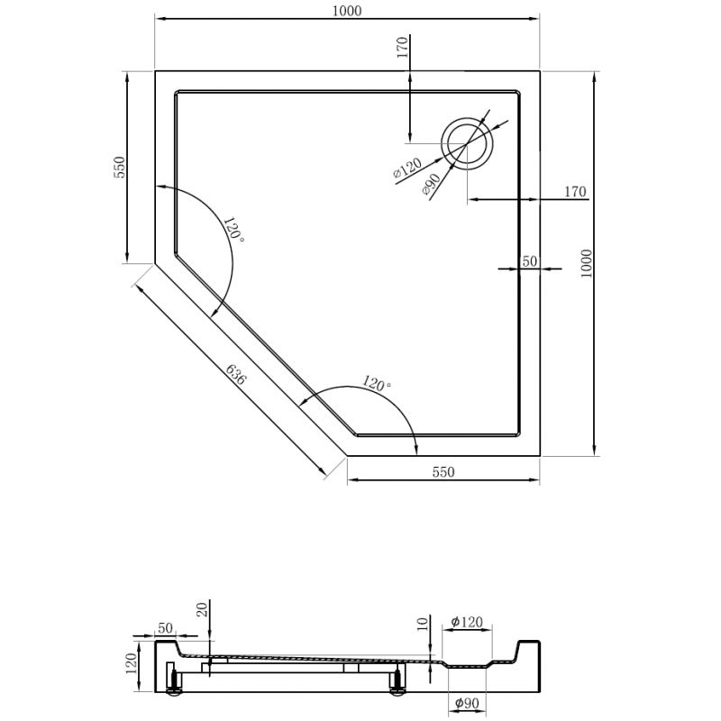 Mexen Flow+ петостенен поддушник 100 x 100 cm, черен мат - 46P701010H