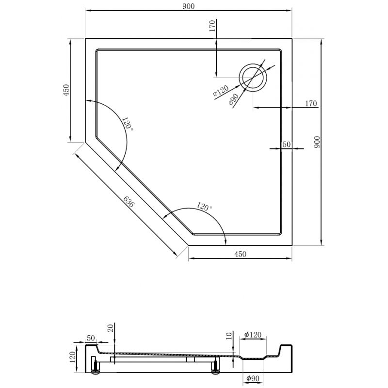 Mexen Flow+ петостранен поддушов корито 90 x 90 см, черен мат - 46P709090H