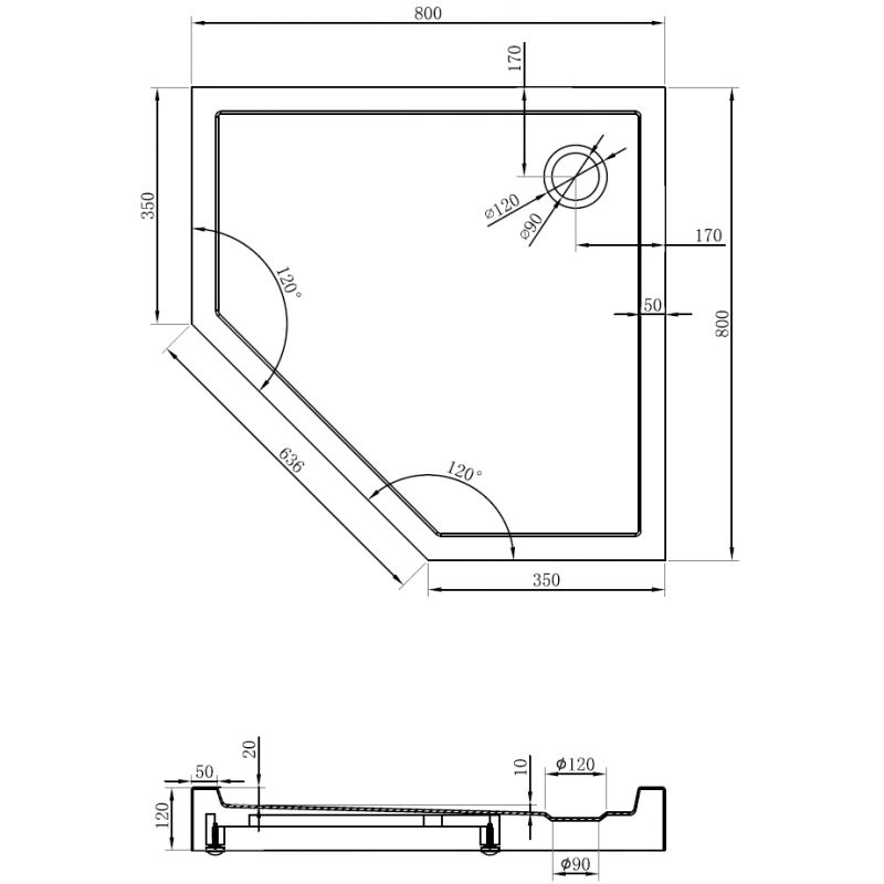 Mexen Flow+ петоъгълно душово корито 80 x 80 см, черен мат - 46P708080H