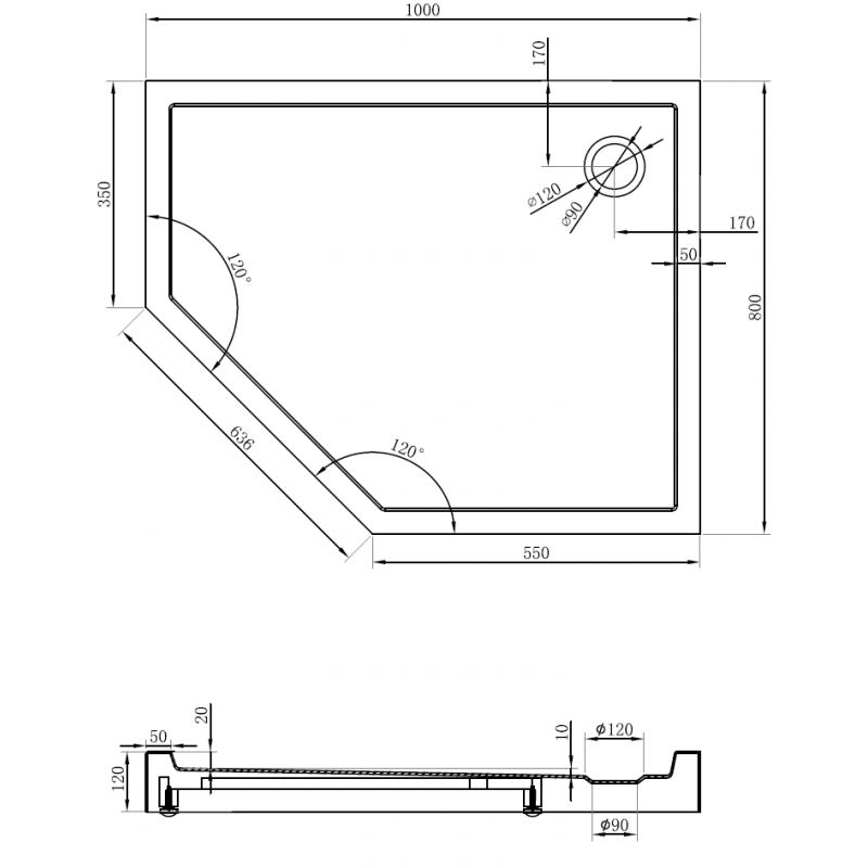 Mexen Flow+ петстенно корито за душ кабина десен 100 x 80 см, черен мат - 46P708010RH