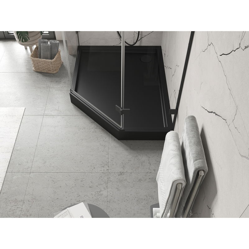 Mexen Flow+ Петоъгълен душов поднос ляв 100 x 90 см, черен мат - 46P709010LH