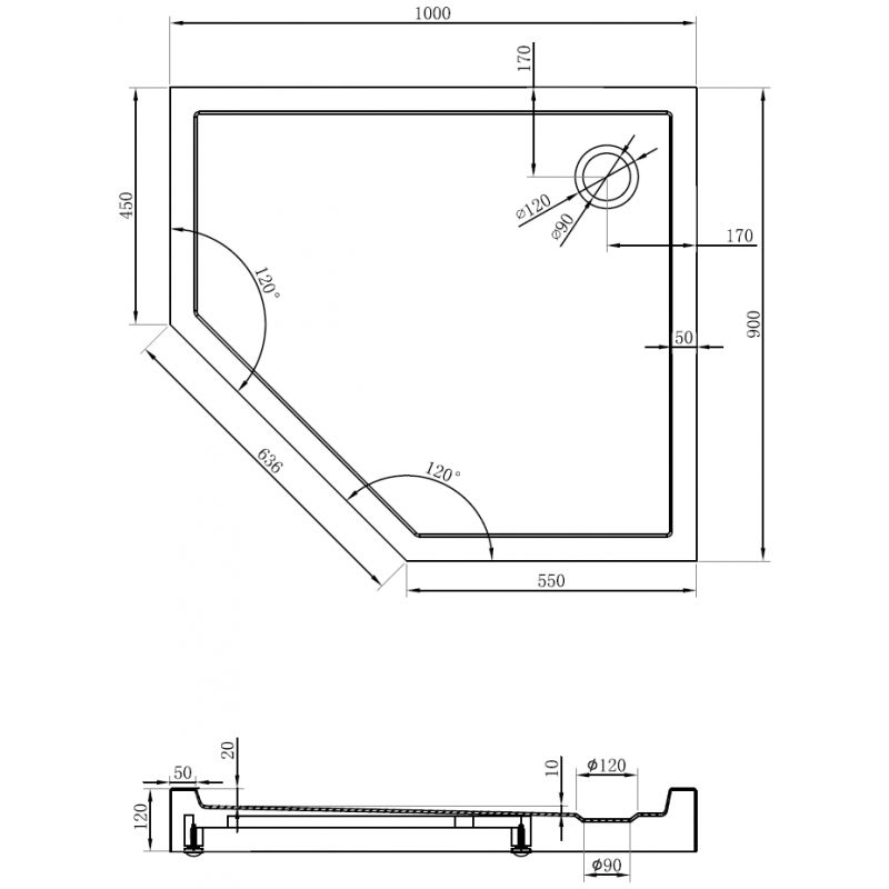 Mexen Flow+ петоъгълна душ кабина, дясна 100 x 90 см, черен мат - 46P709010RH