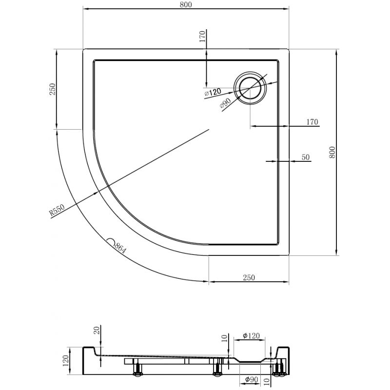 Mexen Flow+ полукръгъл поддушов съд 80 x 80 см, черен мат - 46Q708080H