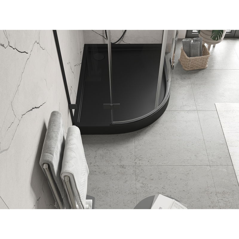 Mexen Flow+ полукръгъл асиметричен десен поддушник 90 x 80 cm, черен мат - 46Q708090RH