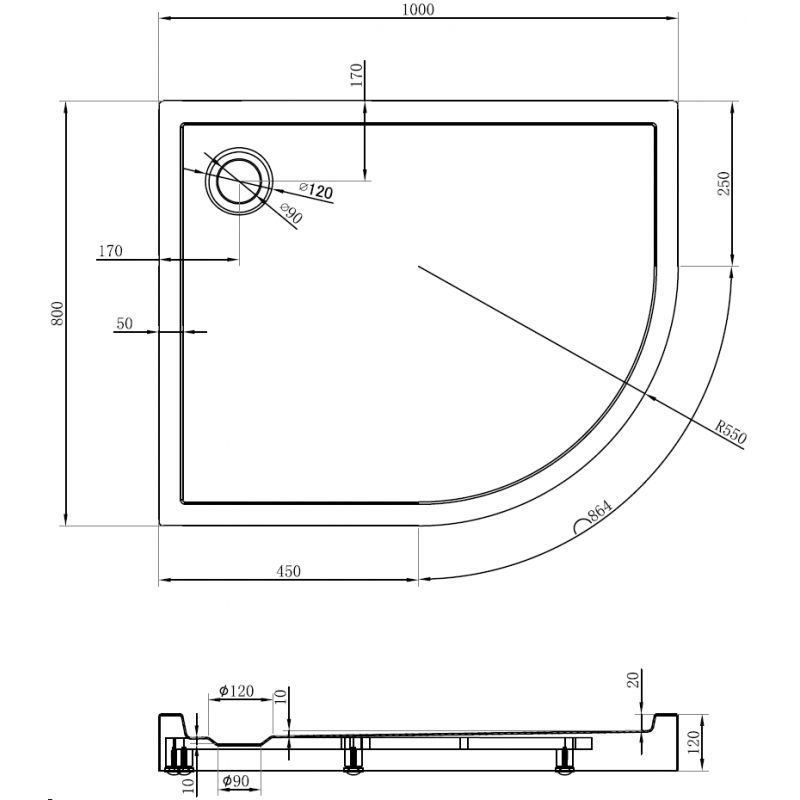 Mexen Flow+ полукръгъл асиметричен ляв поддушов корито 100 x 80 cm, черен мат - 46Q708010LH