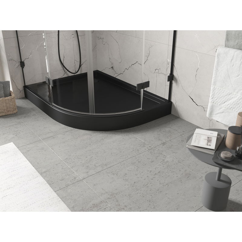 Mexen Flow+ полукръгъл асиметричен ляв поддушов корито 100 x 80 cm, черен мат - 46Q708010LH