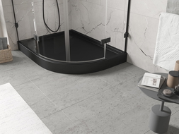 Mexen Flow+ полукръгъл асиметричен ляв поддушов корито 100 x 80 cm, черен мат - 46Q708010LH