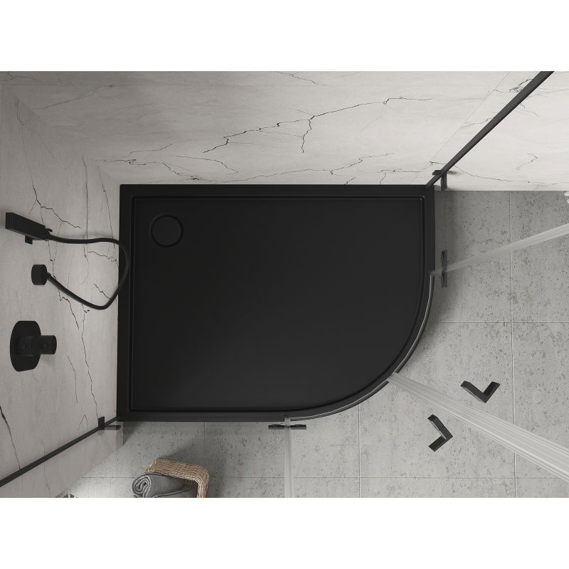 Mexen Flow+ полукръгъл асиметричен ляв поддушов корито 100 x 80 cm, черен мат - 46Q708010LH