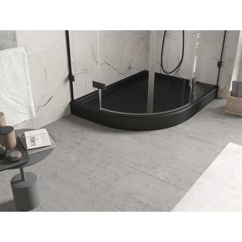 Mexen Flow+ полукръгъл асиметричен десен душ корито 100 x 80 см, черен мат - 46Q708010RH