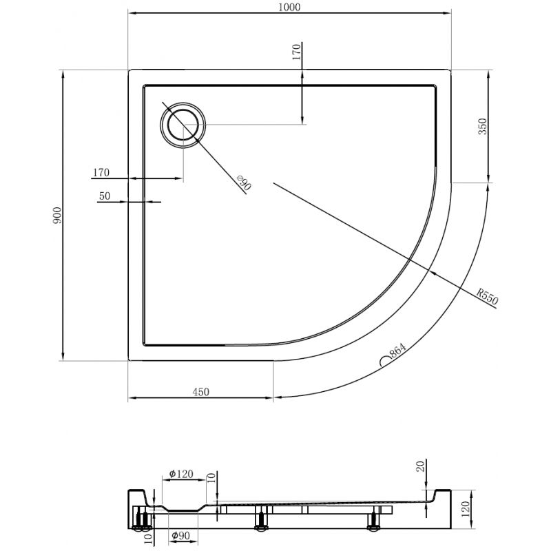 Mexen Flow+ полукръгла асиметрична лява душкабина 100 x 90 см, черен мат - 46Q709010LH