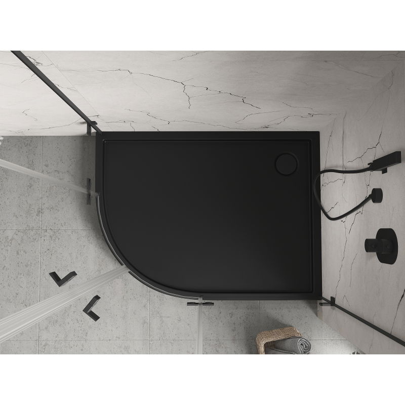 Mexen Flow+ полукръгъл асиметричен десен поддушов поднос 100 x 90 cm, черен мат - 46Q709010RH