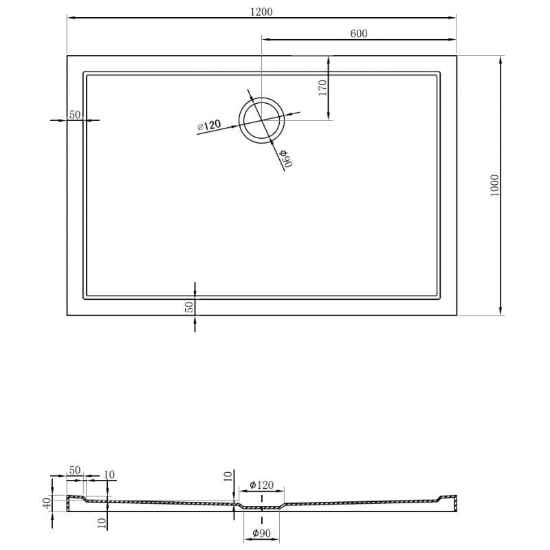Mexen Flow правоъгълно тънко корито 120 x 100 см, черен мат - 46R701012