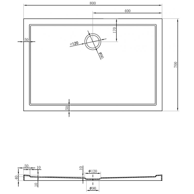 Mexen Flow правоъгълен плосък поддон 80 x 70 см, черен мат - 46R707080