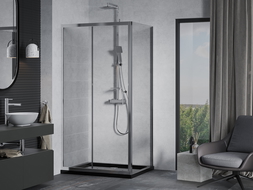 Mexen Apia душ кабина разтегляема 140 x 90 см, прозрачна, хром + поддън Flat, черен - 840-140-090-01-00-4070