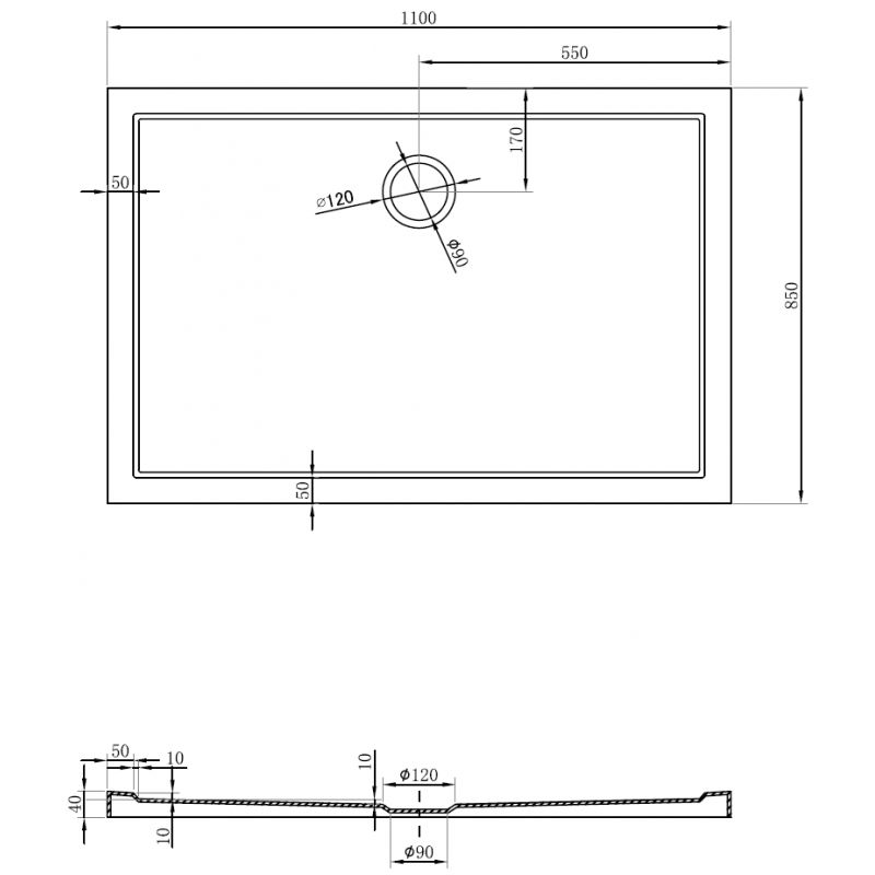 Mexen Flow правоъгълна плоча Slim 110 x 85 cm, черен мат - 46R708511