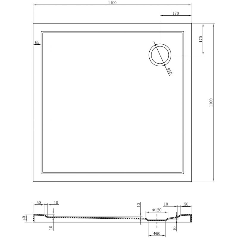 Mexen Flow квадратен душ корито slim 110 x 110 cm, черен мат - 46S701111