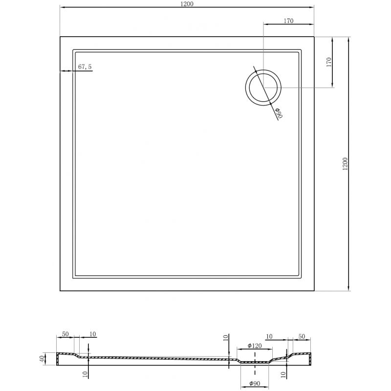Mexen Flow квадратен душ кабина тънък 120 x 120 см, бял гланц - 46S101212