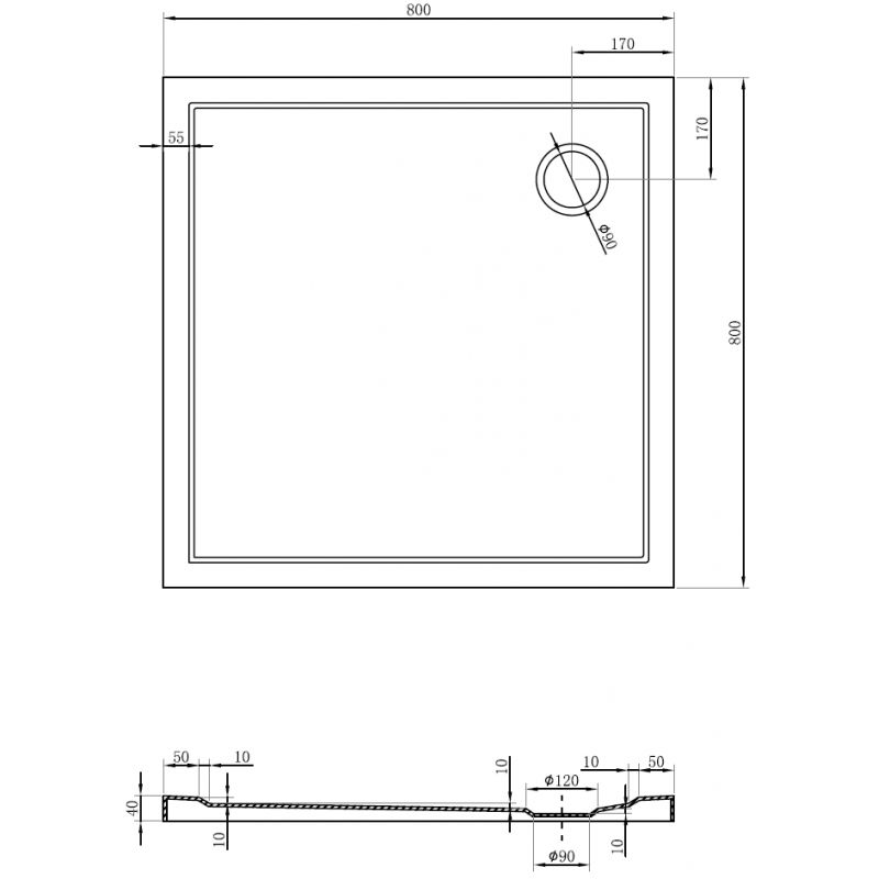 Mexen Flow квадратен душ поддушово корито slim 80 x 80 cm, черен мат - 46S708080