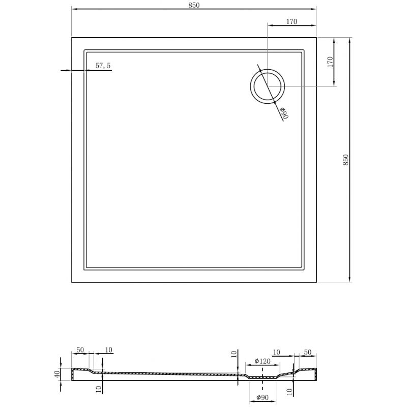 Mexen Flow квадратен душов поддон slim 85 x 85 cm, бял гланц - 46S108585