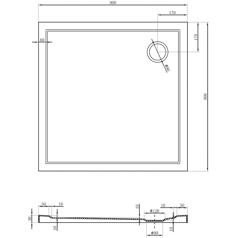 Mexen Flow квадратен душ корито slim 90 x 90 cm, бял гланц - 46S109090