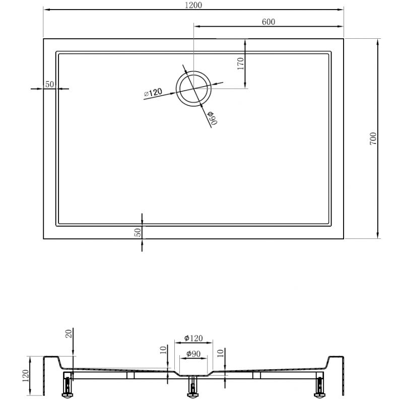 Mexen Flow+ правоъгълно корито 120 x 70 см, черен мат - 46R707012H