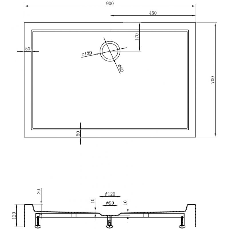 Mexen Flow+ правоъгълно корито 90 x 70 cm, бял гланц - 46R107090H
