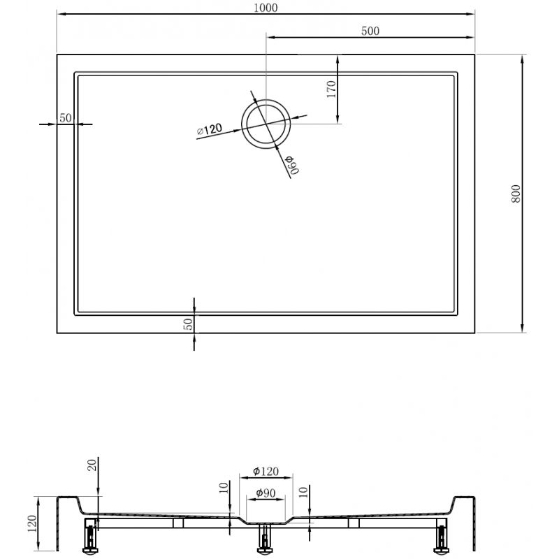 Mexen Flow+ правоъгълен поддушов басейн 100 x 80 см, черен мат - 46R708010H