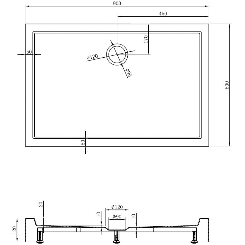 Mexen Flow+ правоъгълен поддушов корито 90 x 80 см, черен мат - 46R708090H