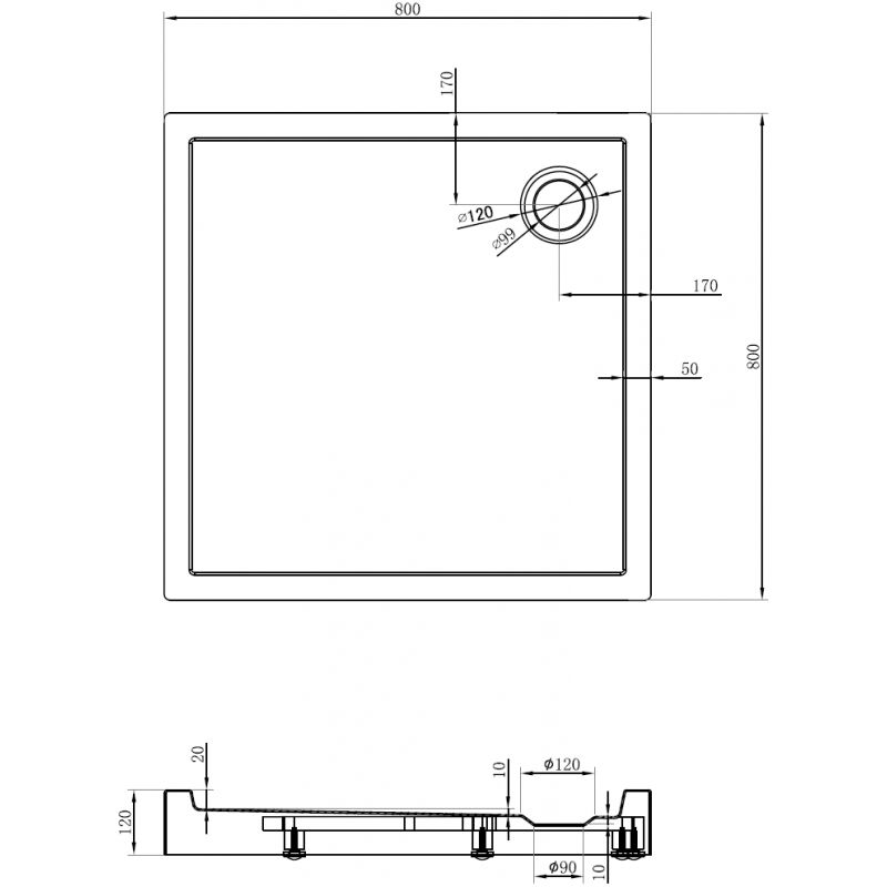 Mexen Flow+ квадратен поддушов басейн 80 x 80 см, бял блясък - 46S108080H