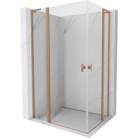 Mexen Mist L Duo отваряща се душ кабина 110 x 90 см, прозрачна, четкан мед - 8A4L-110-090-65-00