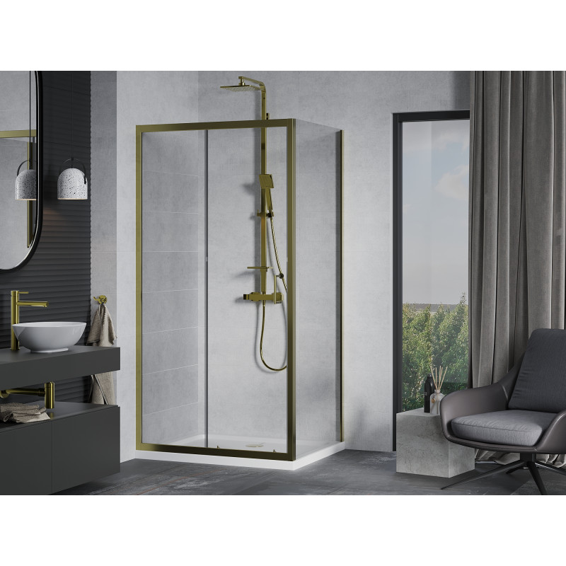 Mexen Apia саморазглобяема душ кабина 120 x 80 см, прозрачна, златна + корито