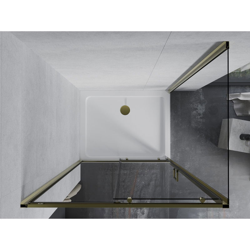 Mexen Apia плъзгаща се душ кабина 120 x 90 см, прозрачна, златна + тава Flat, бяла- 840-120-090-50-00-4010G