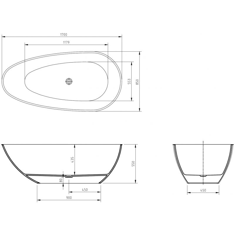 Mexen Glass седяща вана свободностояща прозрачна 170 x 85 см, хромиран капак - 58061708505