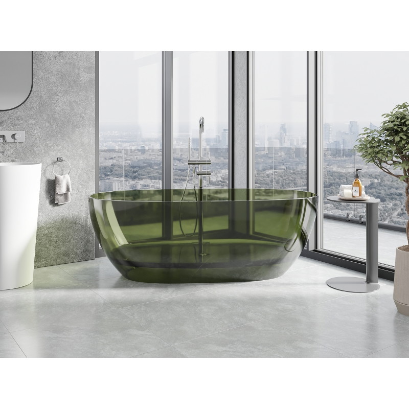 Mexen Pure самостоятелна вана прозрачна 170 x 80 см, olive, хромиран капачка