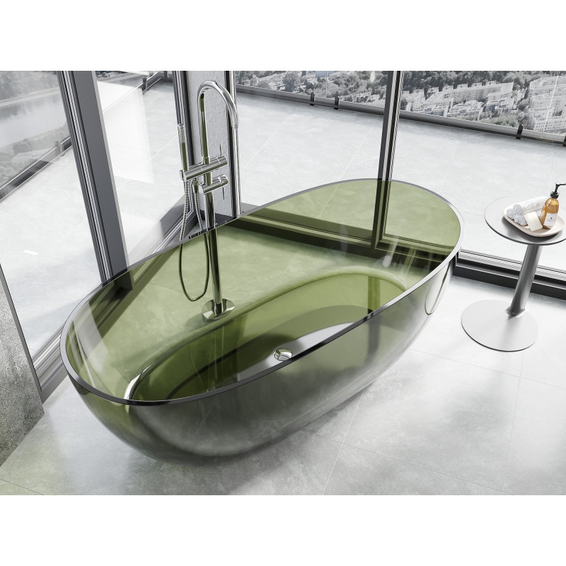 Mexen Pure самостоятелна вана прозрачна 170 x 80 см, olive, хромиран капачка