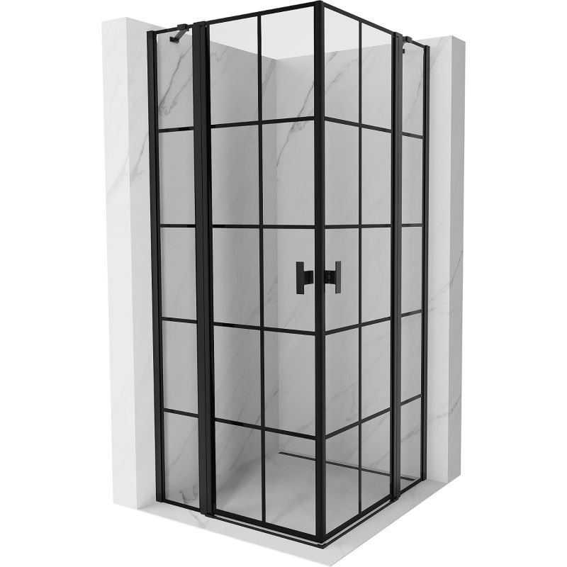 Mexen Mist Duo душ кабина отваряема 115 x 115 см, черна решетка, черна - 8A4-115L-115P-70-77