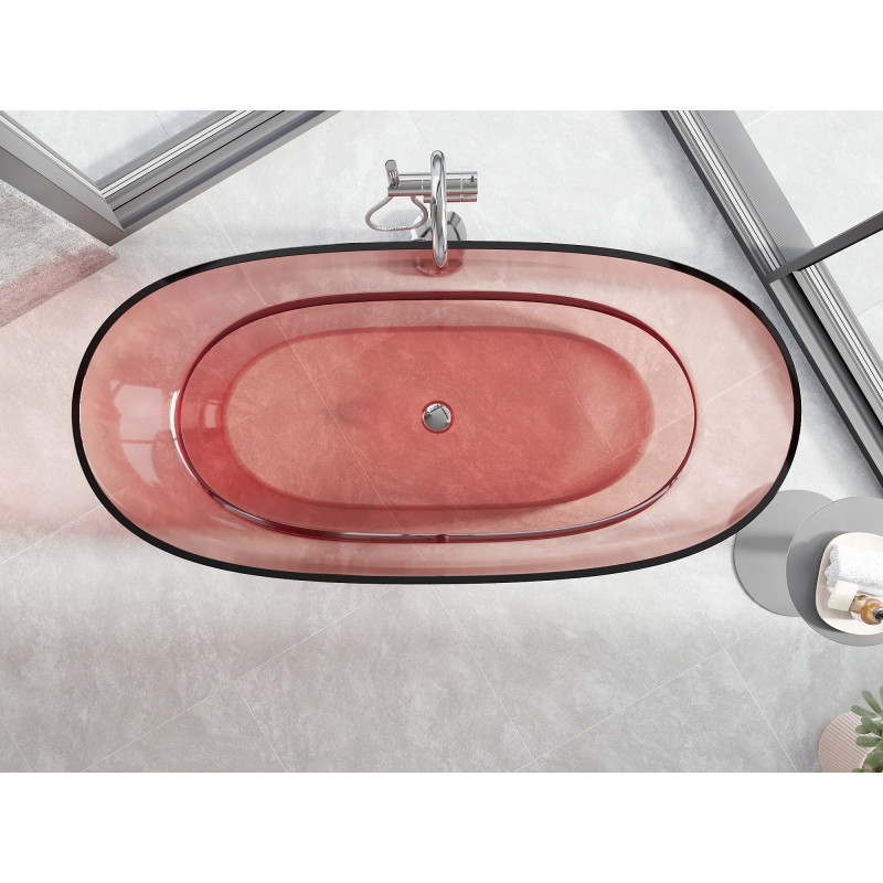 Mexen Pure прозрачна самостоятелна вана 170 x 80 см, корал, хромиран капак