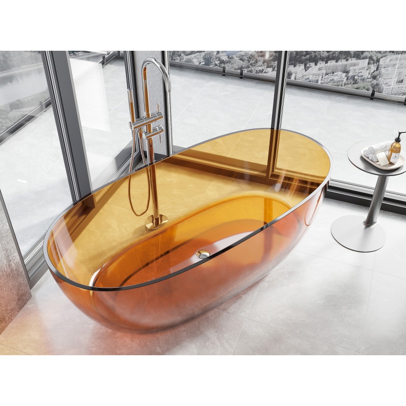 Mexen Pure Прозрачна самостоятелна вана 170 x 80 см, ръждиво, хромиран клапан