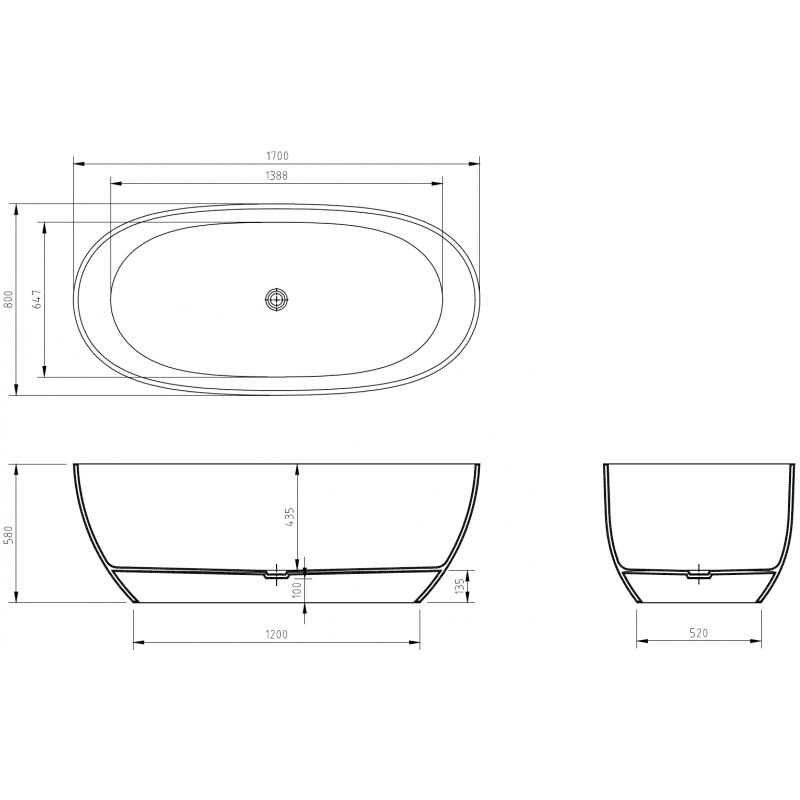 Mexen Pure cherry свободностояща прозрачна вана 170 x 80 cm, хромиран затвор - 58071708009