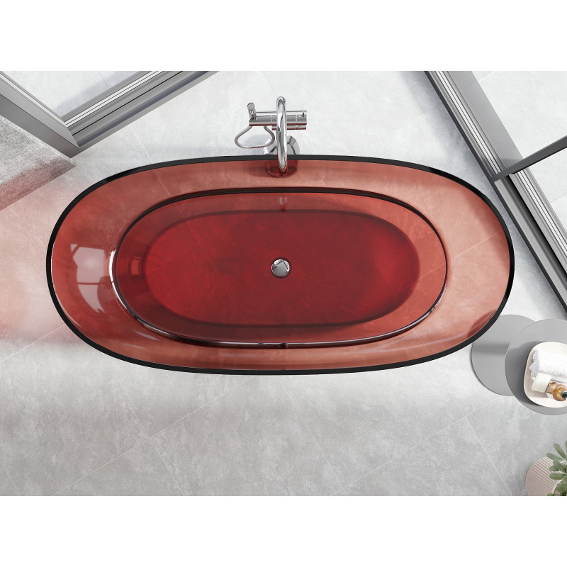 Mexen Pure свободностояща прозрачна вана 170 x 80 см, розова, хромиран стопер