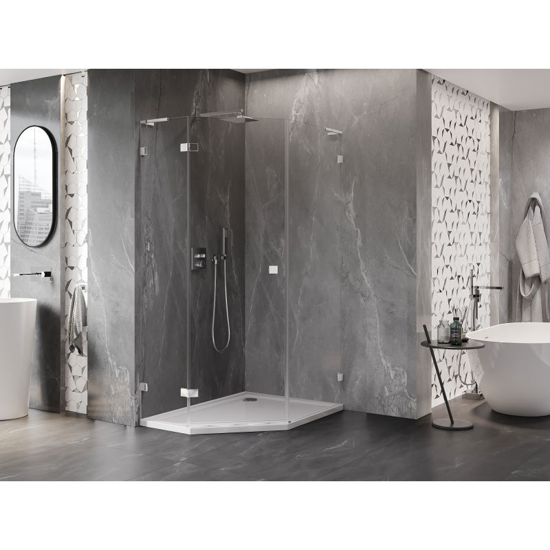 Mexen Lunar L петстенна душ кабина с врата, лява 90 x 100 см, прозрачна, хром - 831L-090L-100P-01-00-L