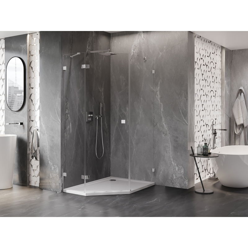 Mexen Lunar петостенна душ кабина с люлееща врата, лява 90 x 100 см, прозрачно стъкло, хром - 831-090L-100P-01-00-L